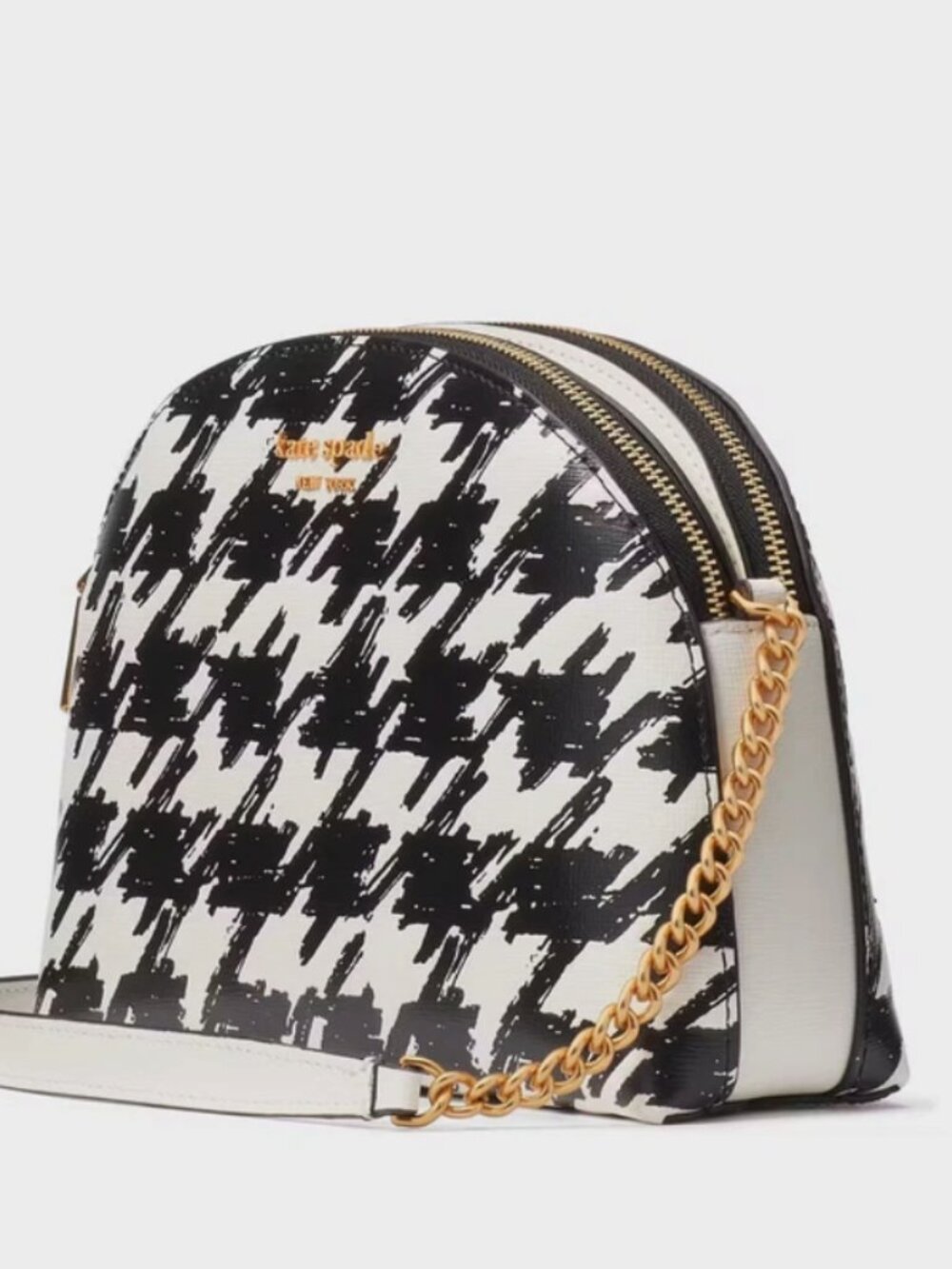 kate spade Morgan Houndstooth Embossed Saffiano Leather Double Zip Crossbody